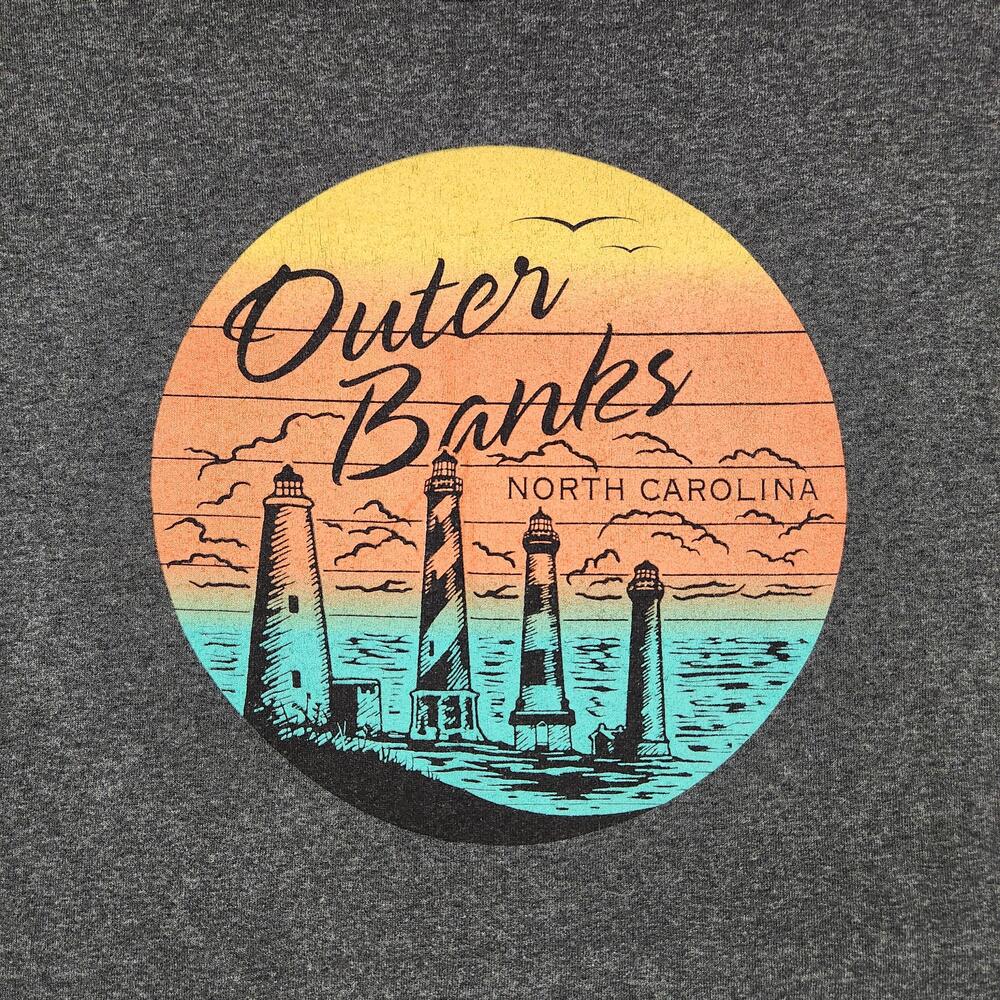 Outer Banks North Carolina Shirt Mens Large Gray Lighthouse Beach Graphic Tee